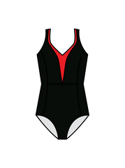 ARABESQUE DANCE ACADEMY -  WINNIE LEOTARD BLACK/RED (IN-STOCK)